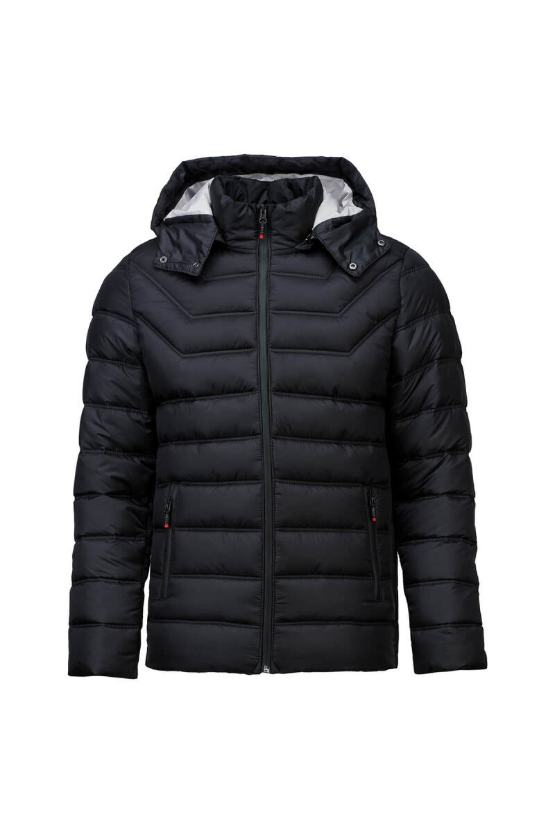 Siyah Slim Fit Hakim Yaka Kapüşonlu Şişme Mont - HTML
