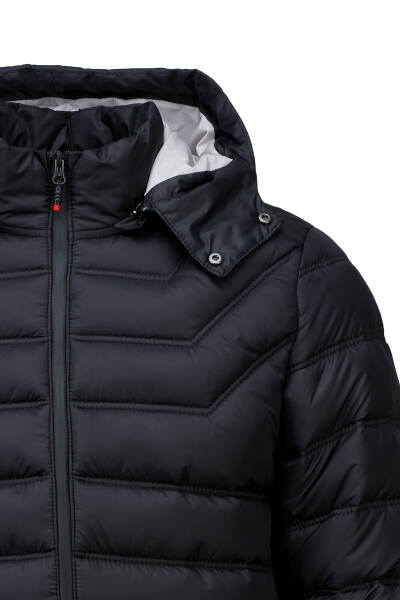 Siyah Slim Fit Hakim Yaka Kapüşonlu Şişme Mont - 2