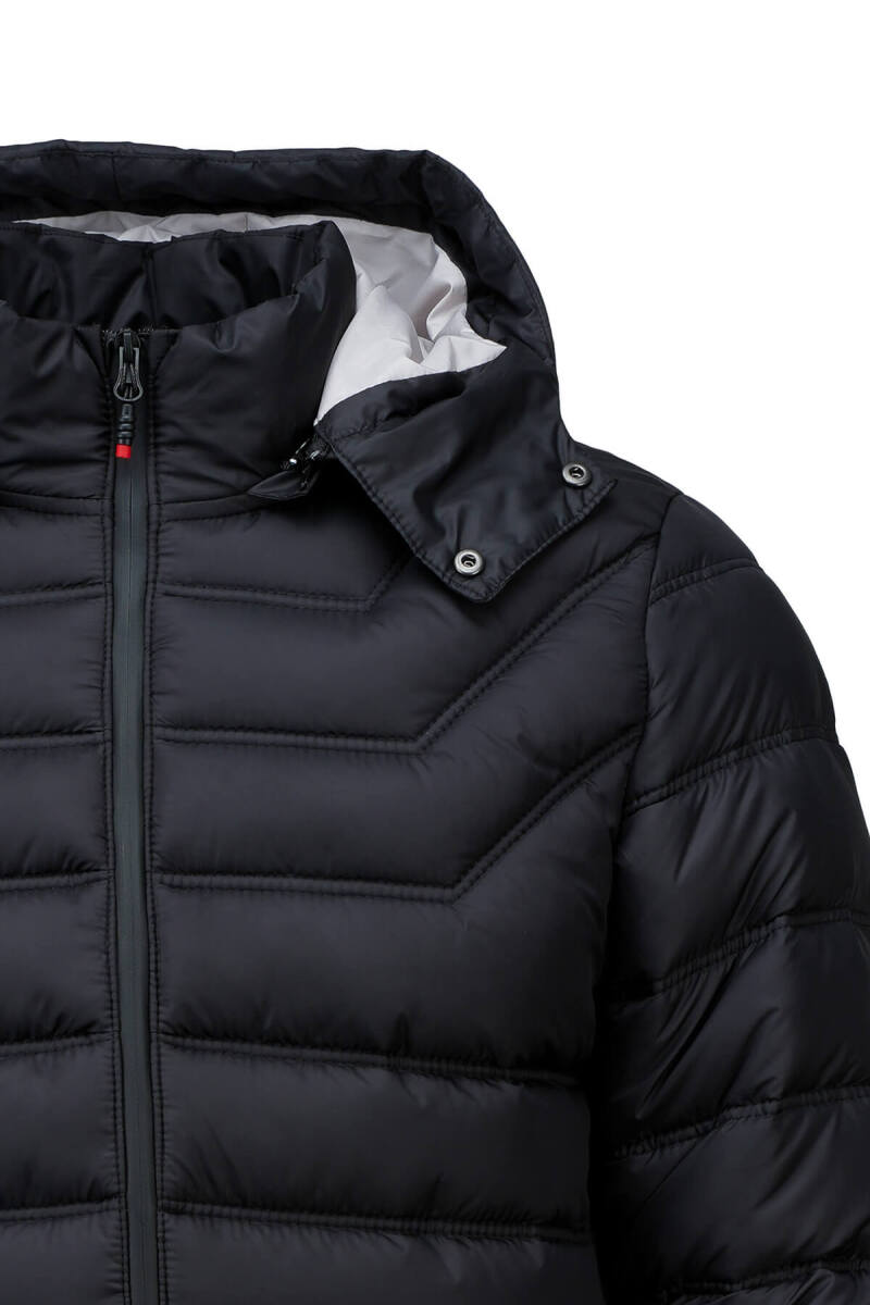 Siyah Slim Fit Hakim Yaka Kapüşonlu Şişme Mont - HTML (1)