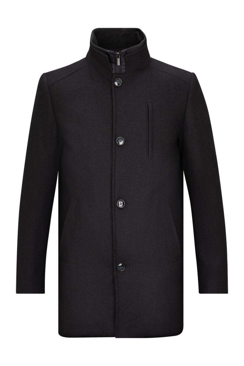 Siyah Slim Fit Hakim Yaka Yünlü Kaşe Palto