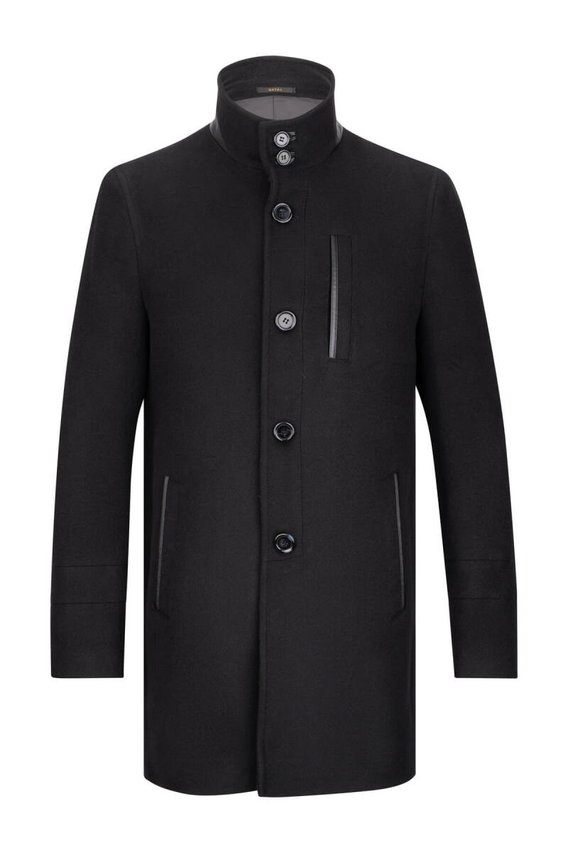 Siyah Slim Fit Hakim Yaka Yünlü Palto - Saykı