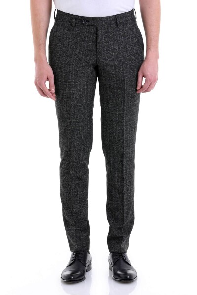 Siyah Slim Fit Kareli Yandan Cep Kumaş Pantolon - 6