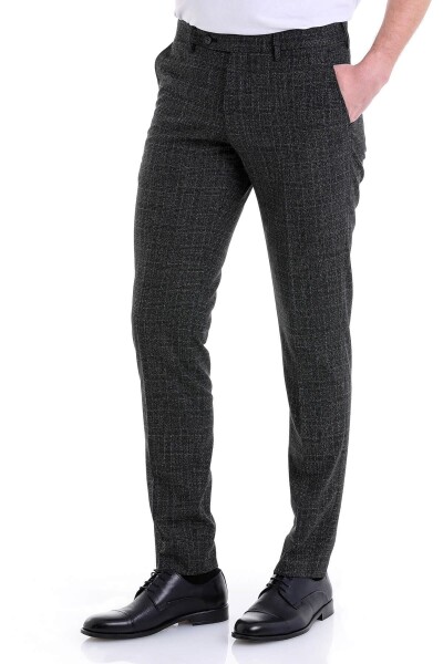 Siyah Slim Fit Kareli Yandan Cep Kumaş Pantolon - 8