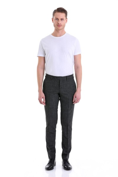 Siyah Slim Fit Kareli Yandan Cep Kumaş Pantolon - 9