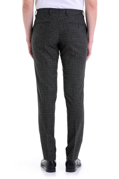 Siyah Slim Fit Kareli Yandan Cep Kumaş Pantolon - 10