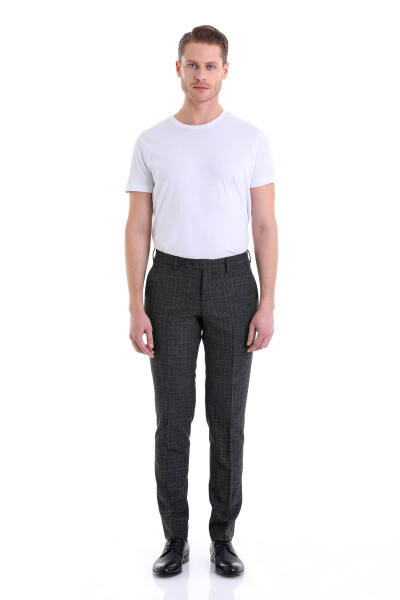 Siyah Slim Fit Kareli Yandan Cep Kumaş Pantolon - 4