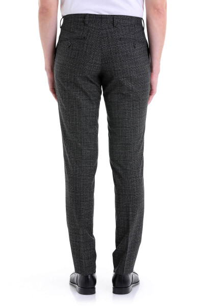 Siyah Slim Fit Kareli Yandan Cep Kumaş Pantolon - 5