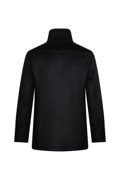 Siyah Slim Fit Kruvaze Yünlü Kaşe Kaban - 2