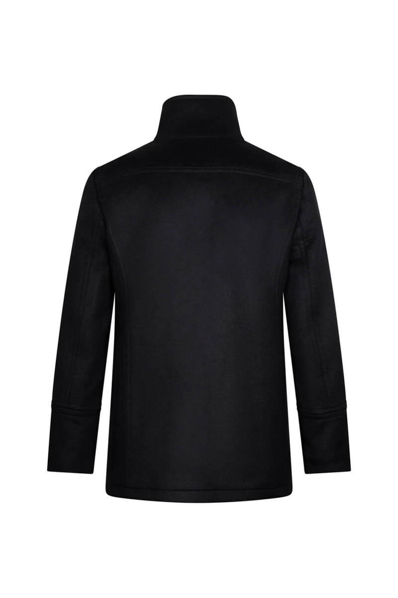 Siyah Slim Fit Kruvaze Yünlü Kaşe Kaban - Hatem Saykı (1)