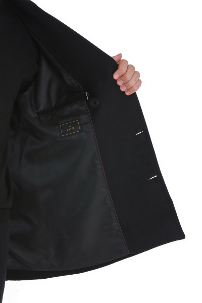 Siyah Slim Fit Kruvaze Yünlü Kaşe Kaban - 12