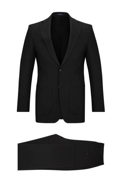 Siyah Slim Fit Mono Yaka Casual Takım Elbise - 1