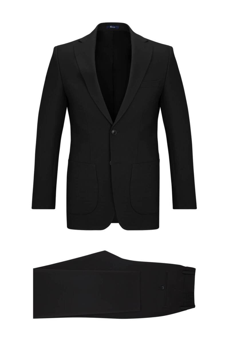 Siyah Slim Fit Mono Yaka Casual Takım Elbise - HTML