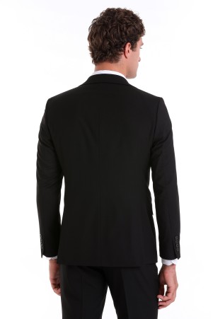 Siyah Slim Fit Düz Mono Yaka Klasik Takım Elbise - Thumbnail