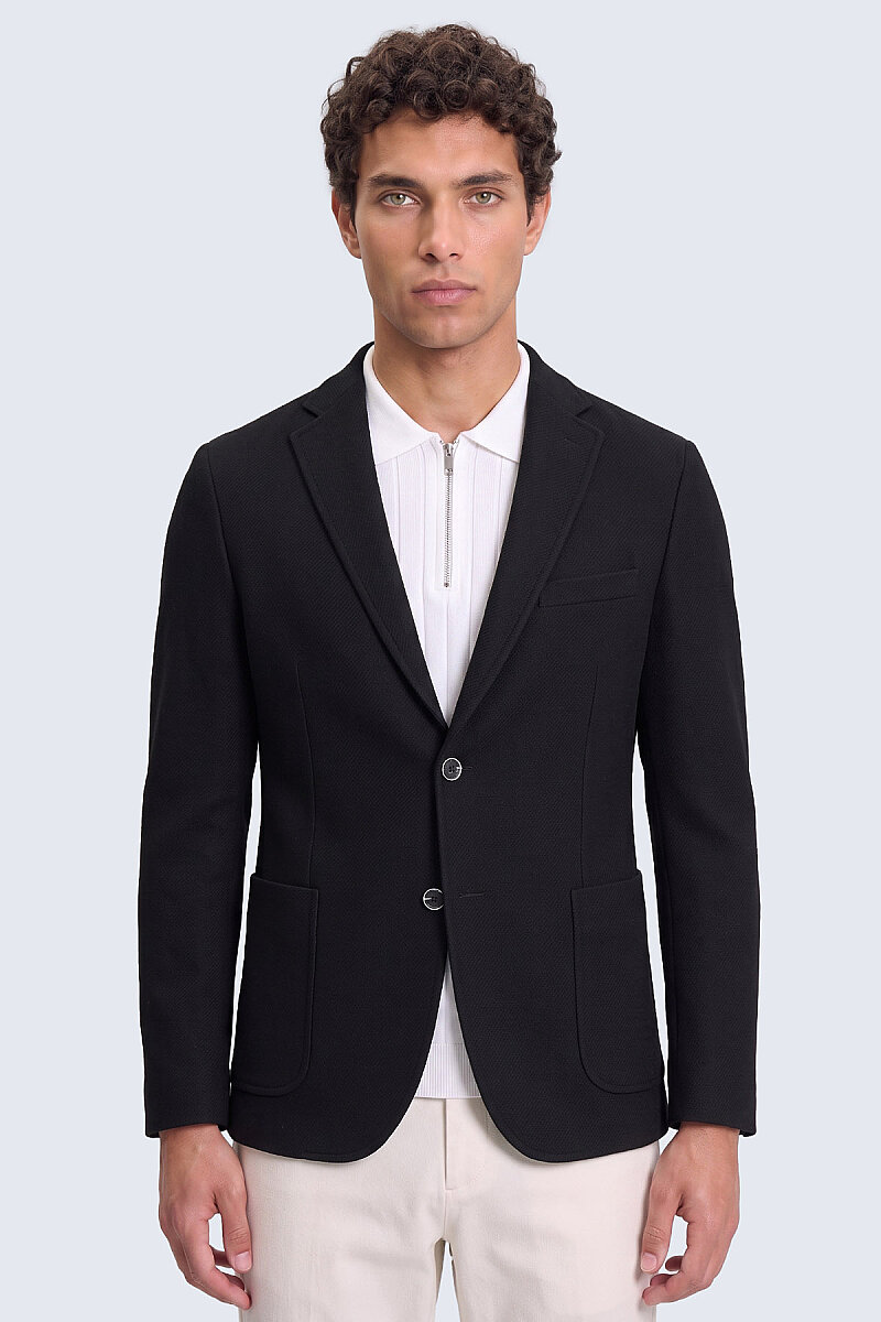 Siyah Slim Fit Mono Yaka Klasik Ceket