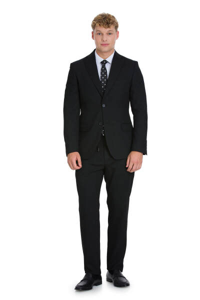 Siyah Slim Fit Mono Yaka Klasik Takım Elbise 