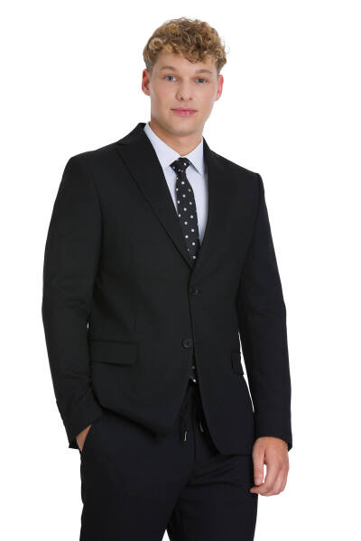 Siyah Slim Fit Mono Yaka Klasik Takım Elbise - 2