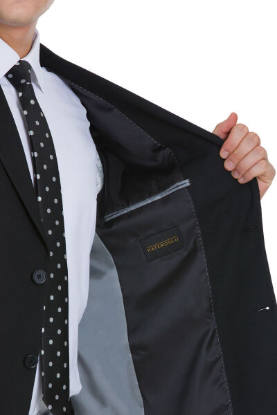 Siyah Slim Fit Mono Yaka Klasik Takım Elbise - 4