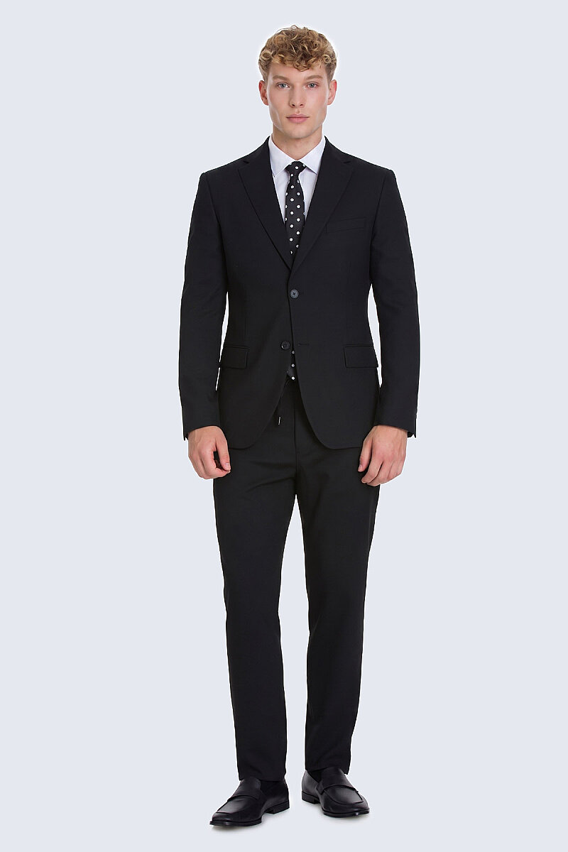 Siyah Slim Fit Mono Yaka Klasik Takım Elbise