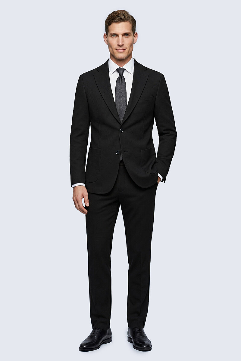 Siyah Slim Fit Mono Yaka Takım Elbise