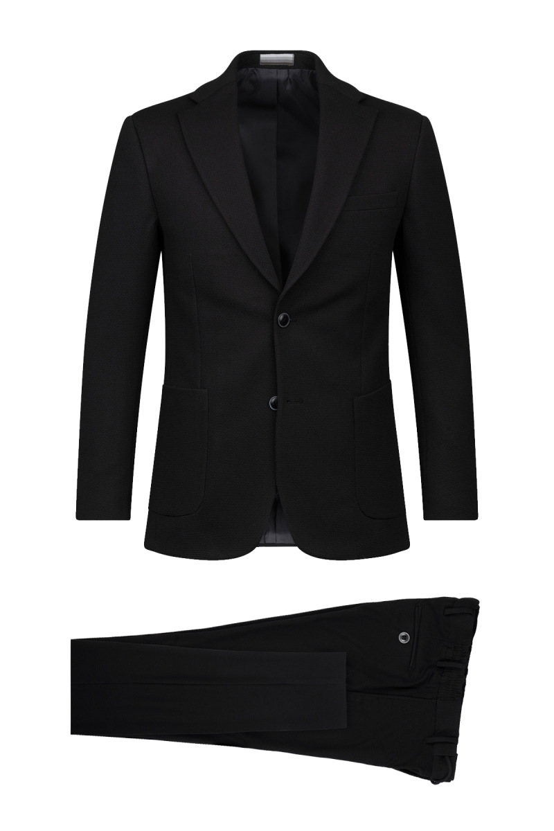 Siyah Slim Fit Mono Yaka Takım Elbise