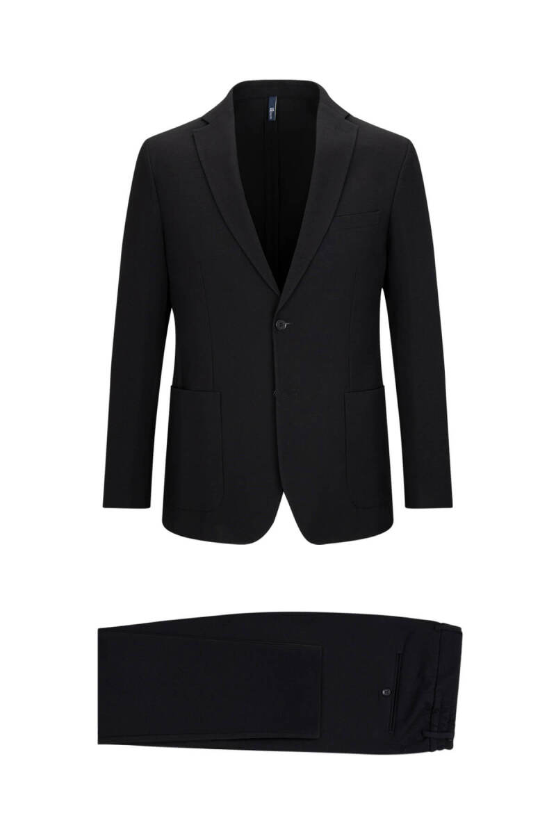 Siyah Slim Fit Mono Yaka Takım Elbise - HTML
