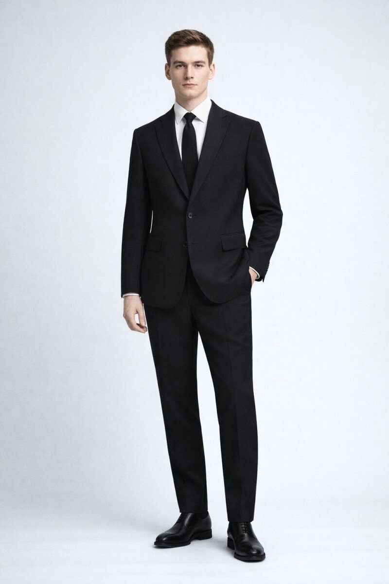 Siyah Slim Fit Mono Yaka Takım Elbise