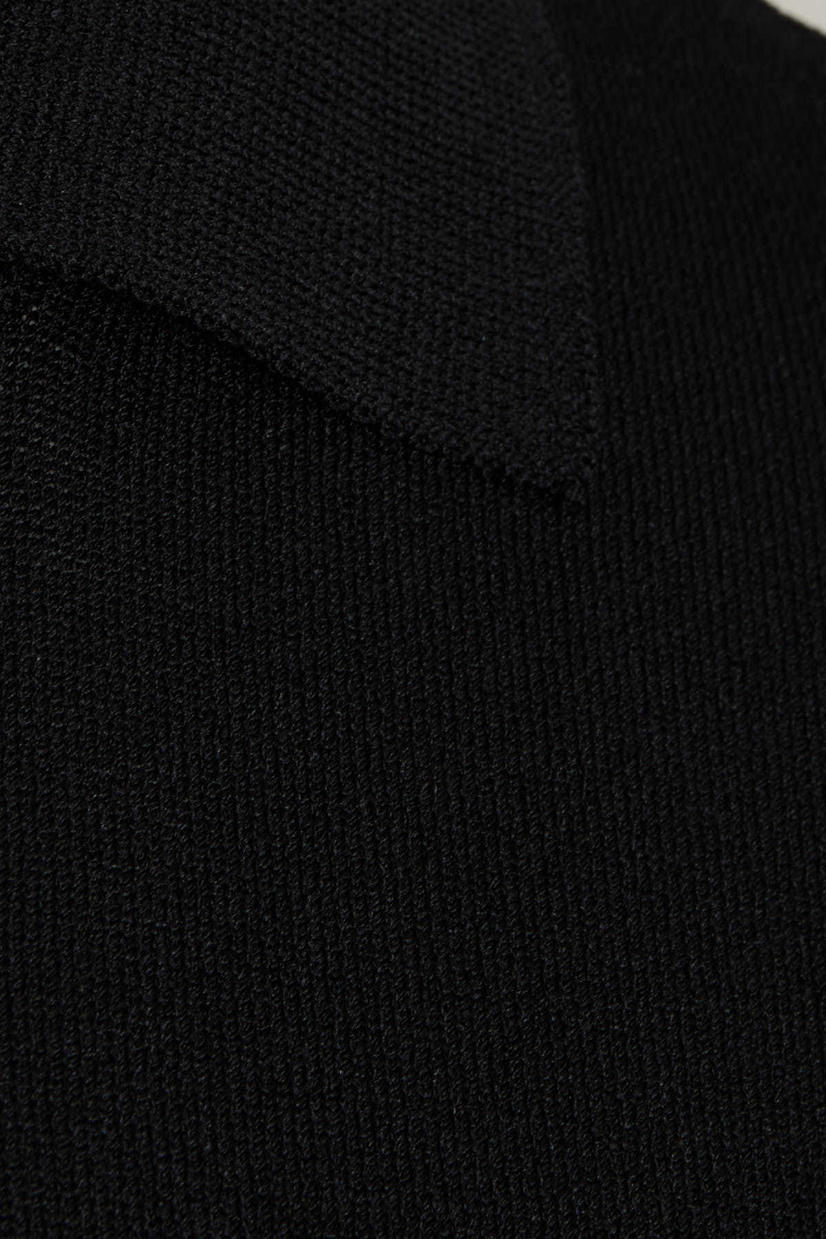 Siyah Regular Fit Düz Polo Yaka Rayon Triko Tişört