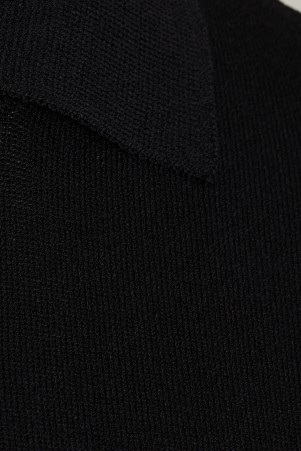 Siyah Regular Fit Düz Polo Yaka Rayon Triko Tişört - Thumbnail