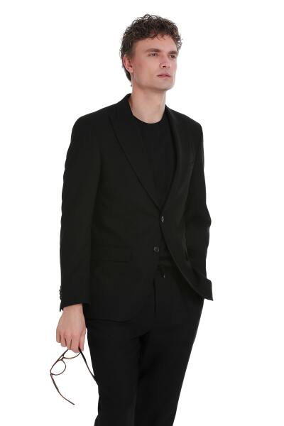 Siyah Slim Fit Sivri Yaka Klasik Takım Elbise - 2