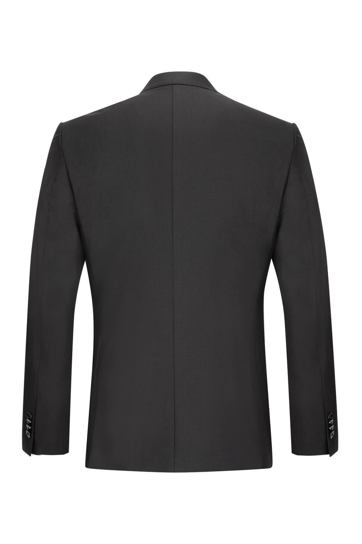 Siyah Slim Fit Sivri Yaka Klasik Takım Elbise - 4