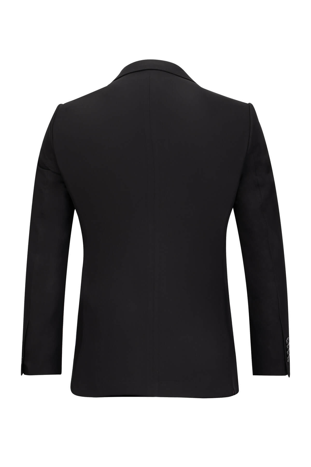 Siyah Slim Fit Sivri Yaka Klasik Takım Elbise - 4