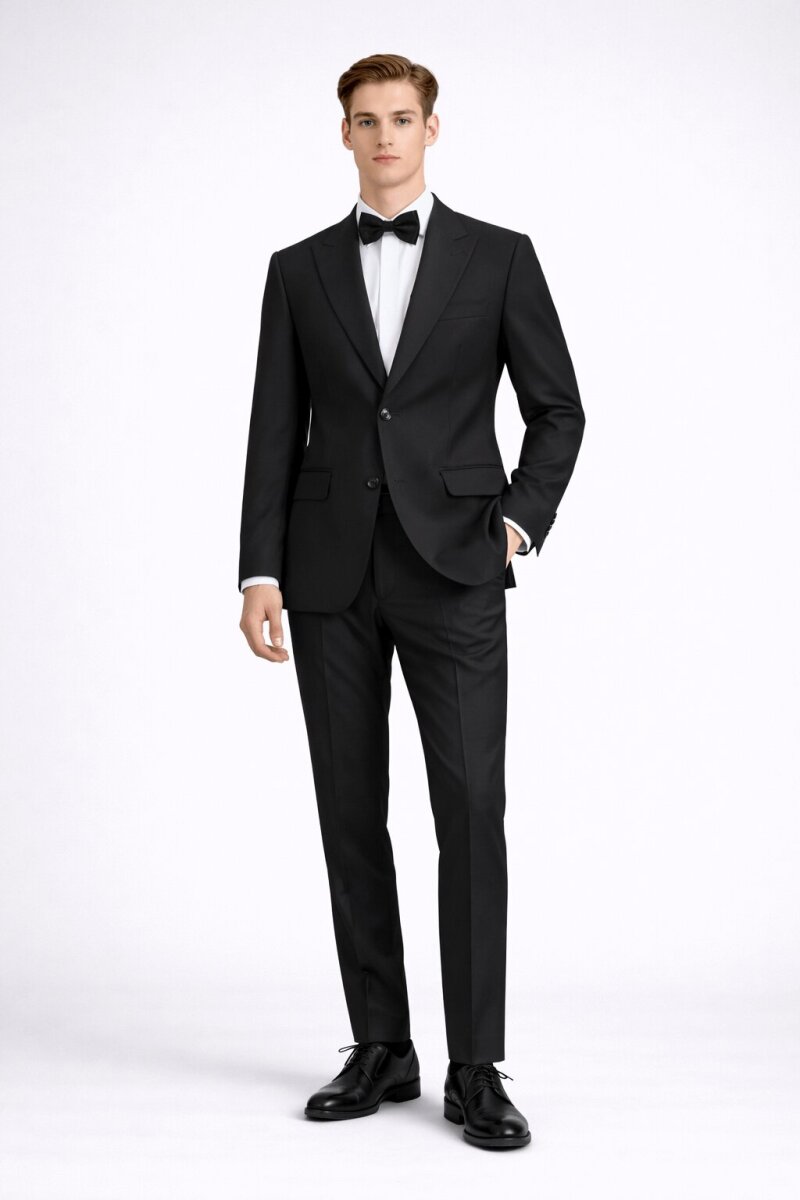 Siyah Slim Fit Sivri Yaka Klasik Takım Elbise