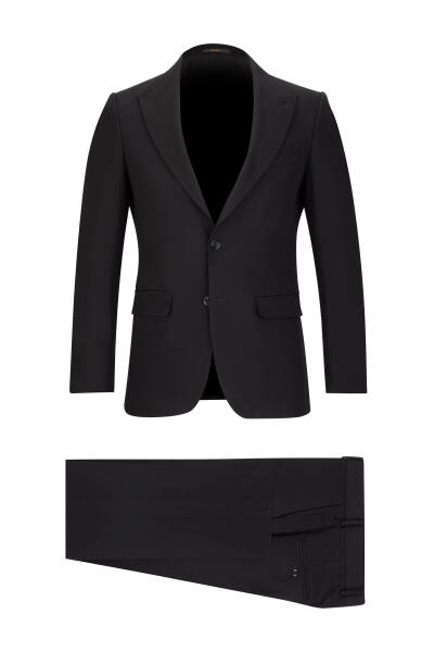 Siyah Slim Fit Sivri Yaka Klasik Takım Elbise - 1