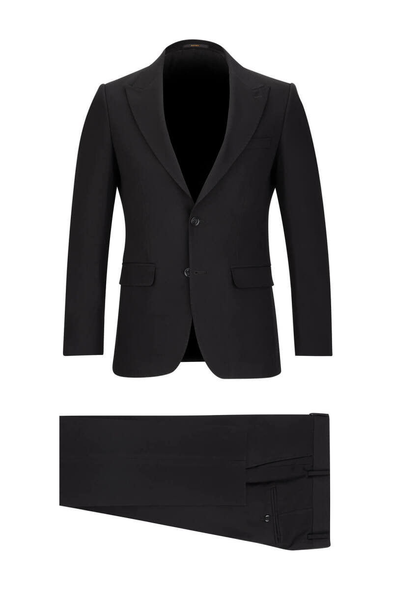 Siyah Slim Fit Sivri Yaka Klasik Takım Elbise - Saykı