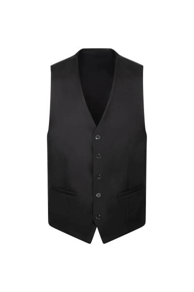 Siyah Slim Fit V Yaka Klasik Yelek - 1