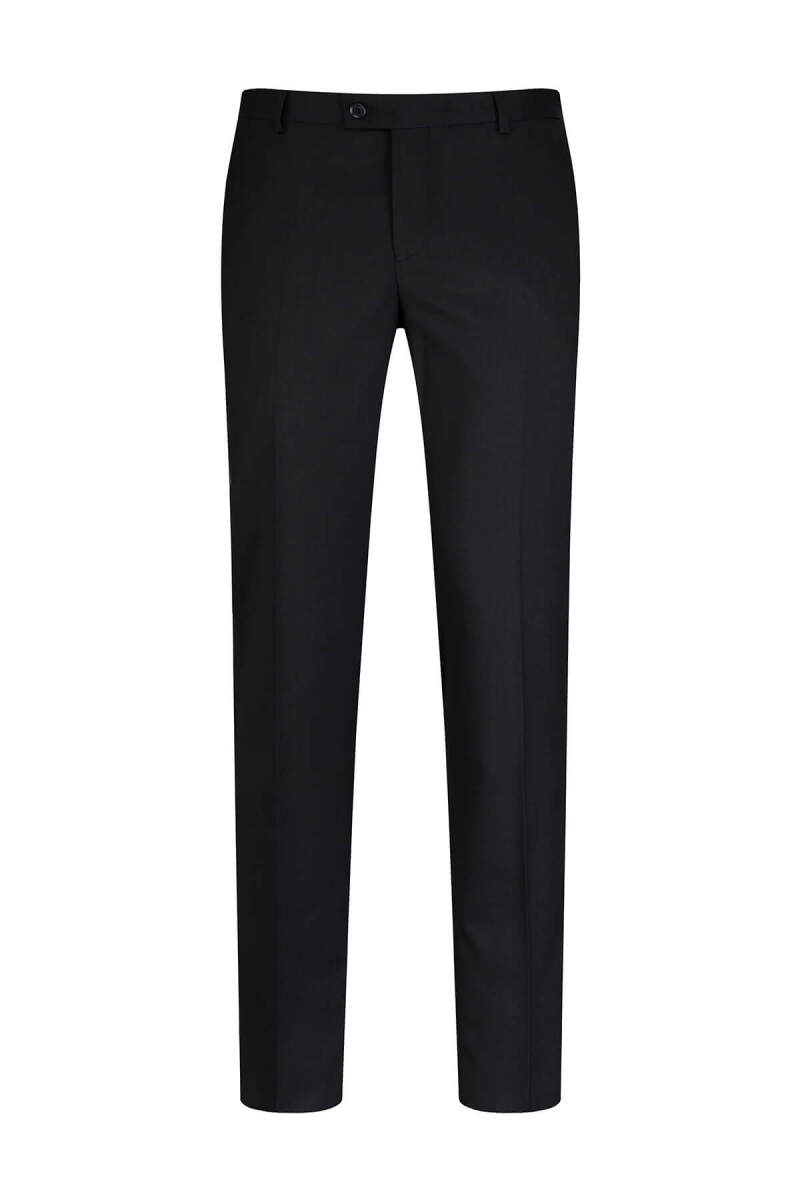 Siyah Slim Fit Yandan Cepli Yünlü Kumaş Pantolon - Saykı