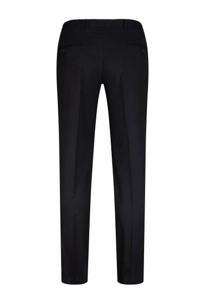 Siyah Slim Fit Yandan Cepli Yünlü Kumaş Pantolon - 3