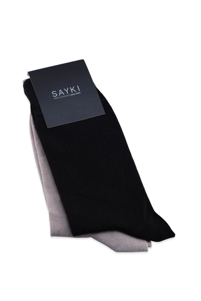 Siyah - Kahverengi İkili Bambu Soket Çorap - Saykı
