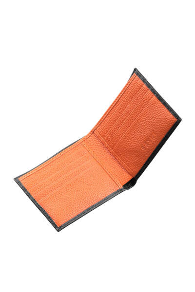 Siyah - Turuncu Floter 100% Hakiki Deri Cüzdan - 2