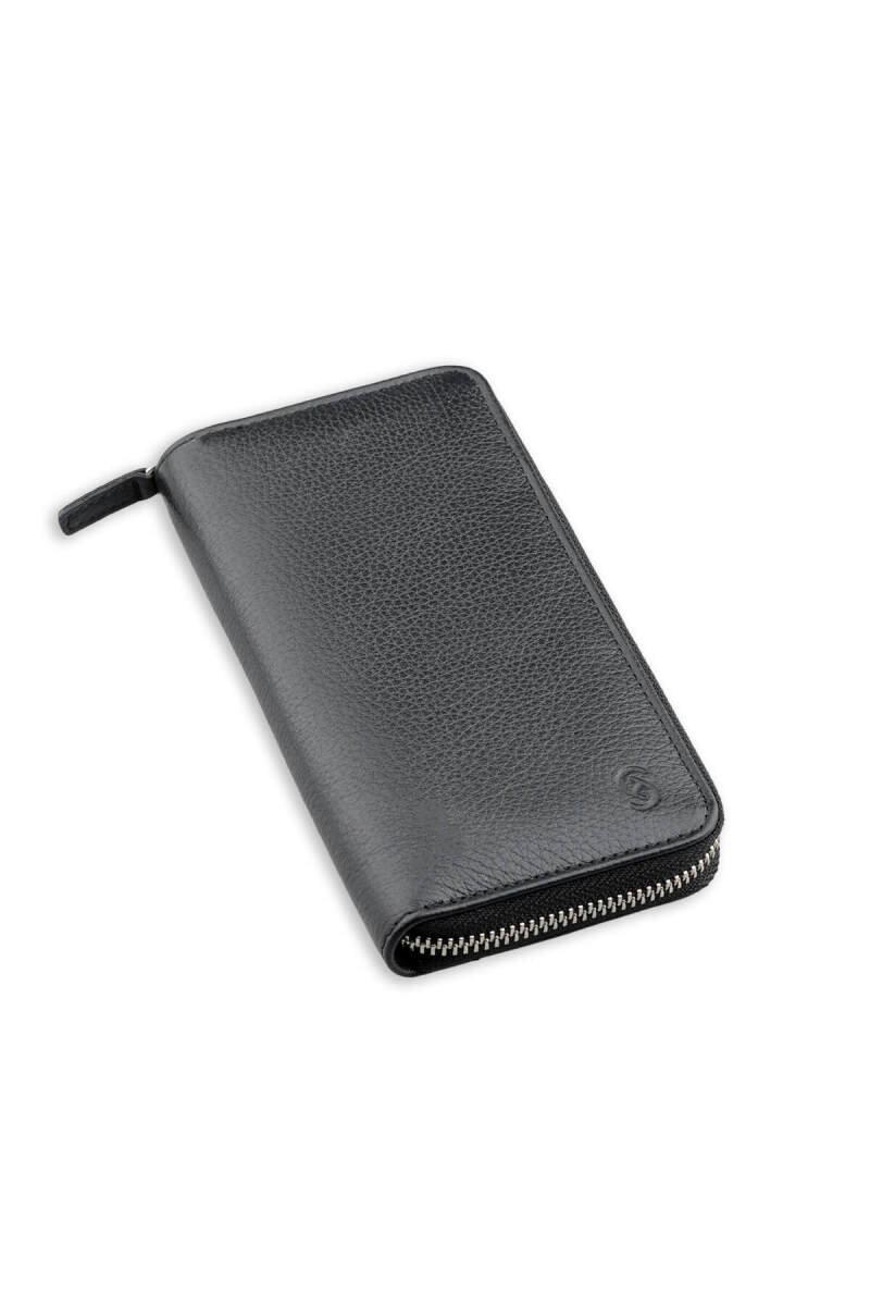 Siyah - Turuncu Floter 100% Hakiki Deri Cüzdan - Saykı