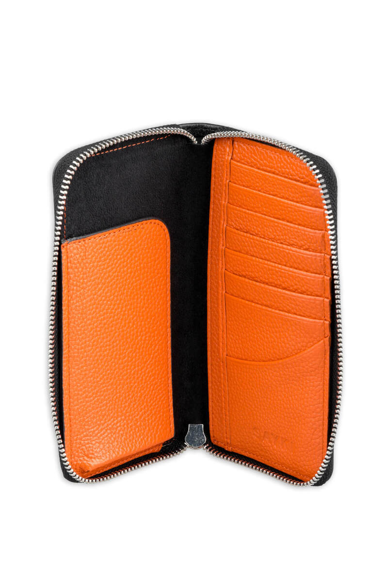 Siyah - Turuncu Floter 100% Hakiki Deri Cüzdan - Saykı (1)