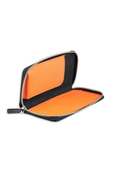 Siyah - Turuncu Floter 100% Hakiki Deri Cüzdan - 3