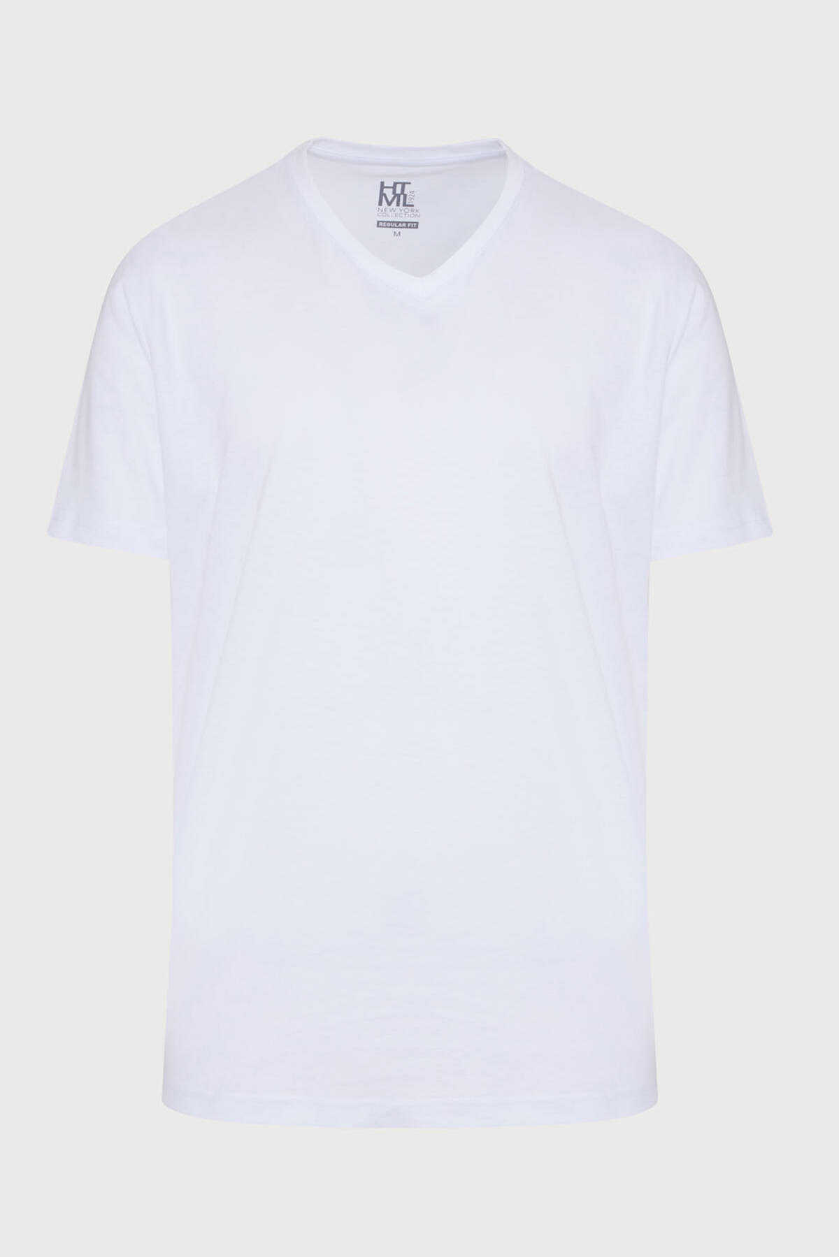 Siyah ve Beyaz Regular Fit %100 Pamuk V Yaka İkili Paket Basic Tişört - 3