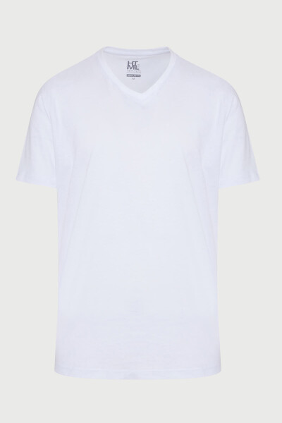 Siyah ve Beyaz Regular Fit %100 Pamuk V Yaka İkili Paket Basic Tişört - 3