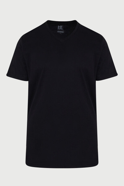 Siyah ve Beyaz Regular Fit %100 Pamuk V Yaka İkili Paket Basic Tişört - 1