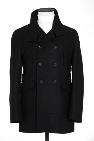 Siyah Yaka Detaylı Yünlü Palto - Thumbnail