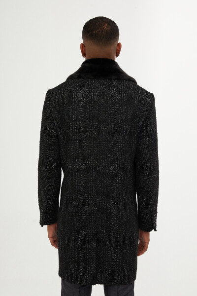 Siyah Yaka Kürk Detaylı Yünlü Palto - 5