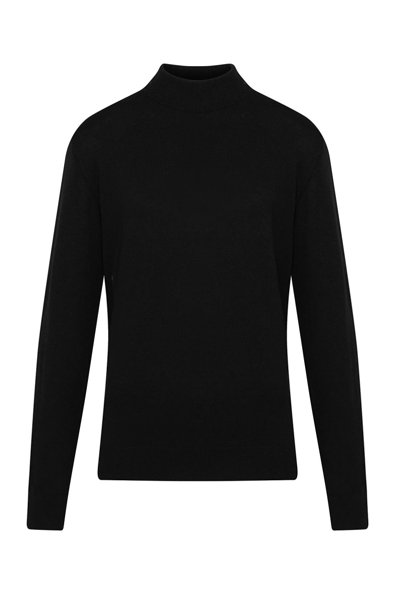 Siyah Regular Fit Düz 100% Pamuk Yarım Balıkçı Yaka Triko Kazak - Hatemoğlu