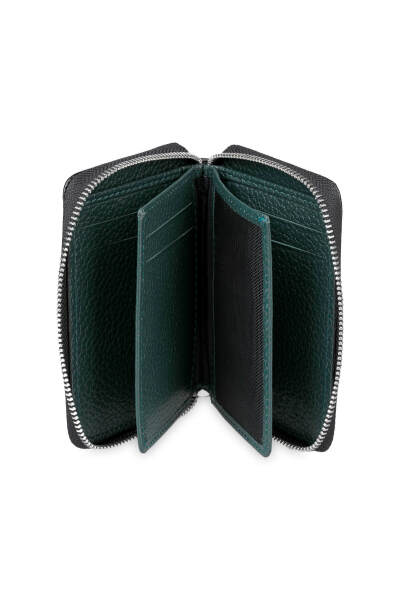Siyah - Yeşil 100% Deri Cüzdan - 3