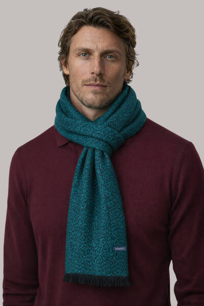 Siyah - Yeşil Desenli Atkı 